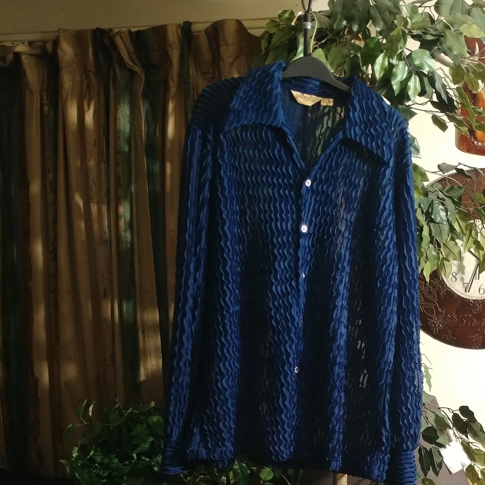 Blue Ruffle Shirt - Size XL - By GALLERY LTD